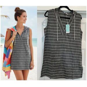 NWT Koy Resort Gray Striped Sleeveless Monterey Hooded Swim Cover-Up, Size Large